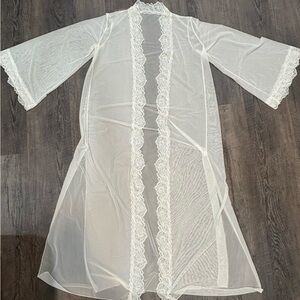 Sheer White Lace Trim Robe
